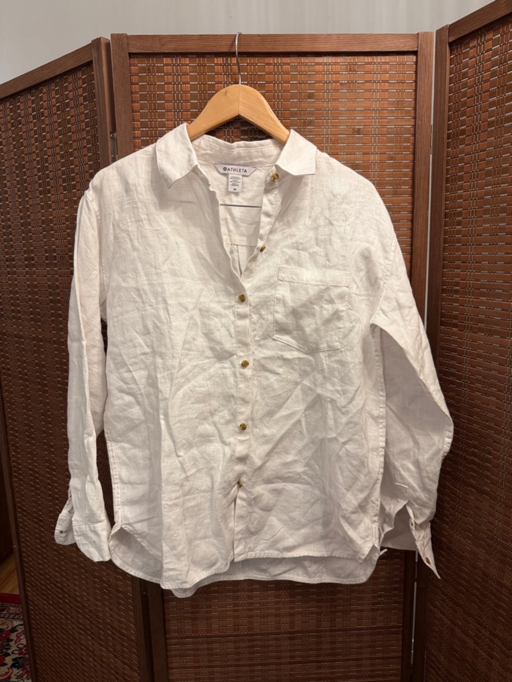 Athleta White Linen Relaxed Button-Up Shirt